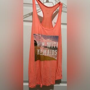 Orange Graphic Tank Top ‘Swim With Mermaids’ racer back style